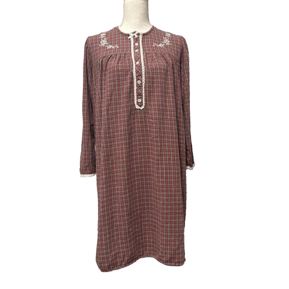 Cottagecore Grannycore Vtg 70s Barbizon Nightgown Tartan Cotton Lg Prairiecore
